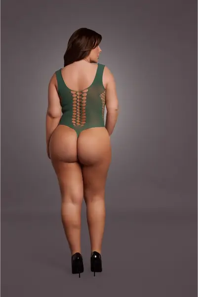 Obsessive Queen Size V-Izrez Intimni Bodysuit sa Neprozirnim Mrežastim Panelima