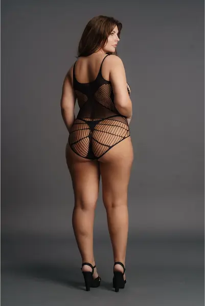 Leg Avenue Plus Size Kontrastni Mrežasti Teddy XXL-5XL Crni Mrežasti Dizajn