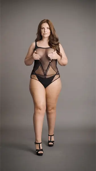 Leg Avenue Plus Size Kontrastni Mrežasti Teddy XXL-5XL Crni Mrežasti Dizajn