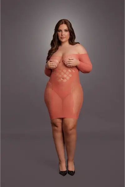 Leg Avenue Queen Size Dugi Rukav Mrežasta Mini Haljina Crna XL-4XL