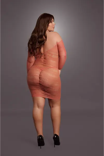 Leg Avenue Queen Size Dugi Rukav Mrežasta Mini Haljina Crna XL-4XL