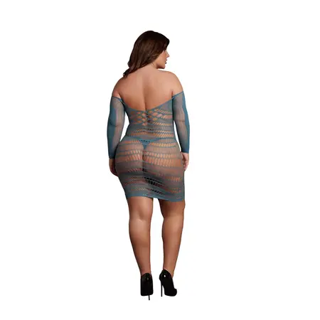 Shots Le Desir Queen Size Dugi Rukav Mrežasta Mini Haljina Crna