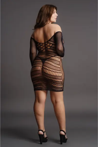 Pink Lipstick Plus Size Kontrastna Mrežasta Dugi Rukav Mini Haljina XXL-5XL