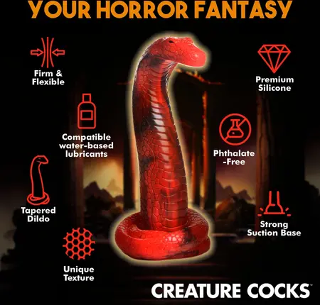 Creature Cocks King Cobra Silicone Model Red - Suction Cup Flexible Design