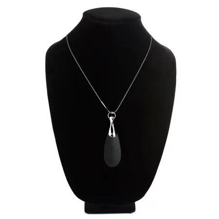 XR Brands Vibrating Teardrop Necklace Black Silicone - Fashionable Discreet Wearable