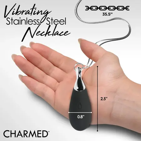 XR Brands Vibrating Teardrop Necklace Black Silicone - Fashionable Discreet Wearable