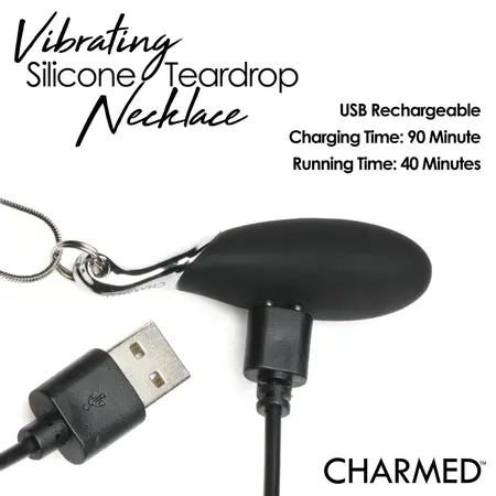 XR Brands Vibrating Teardrop Necklace Black Silicone - Fashionable Discreet Wearable