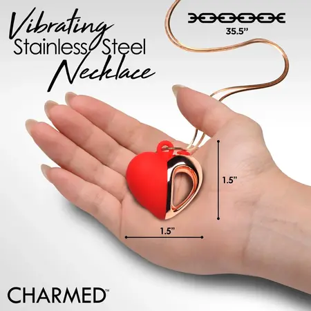 XR Brands Vibrating Silicone Heart Necklace Red - Discreet Wearable, 10 Modes