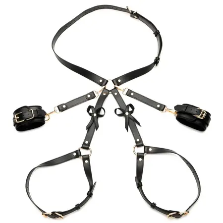 XR Brands BDSM Pojas XL/2XL Crni - Podesiva Veganska PU Koža sa Mašnama