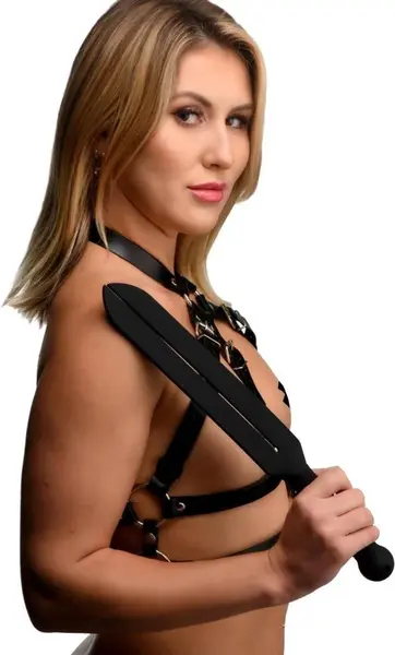 XR Brands Stung Silicone Tawse Black - Premium Split Strap Impact Tool