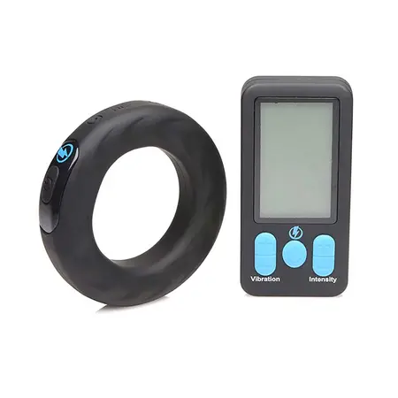 XR Brands Zeus Silicone Vibrating & E-Stim Ring with Remote, Black