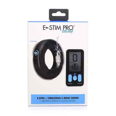 XR Brands Zeus Silicone Vibrating & E-Stim Ring with Remote, Black