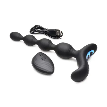XR Brands Silicone Remote-Controlled Anal Beads Vibration & E-Stim 4-Step
