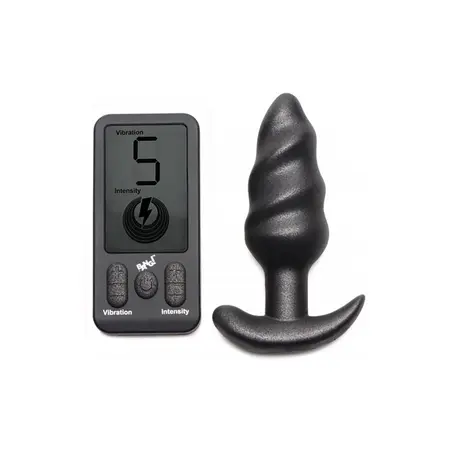 XR Brands Vibrirajući Silikonski Swirl Čep sa Daljinskim 25 Režima Crni