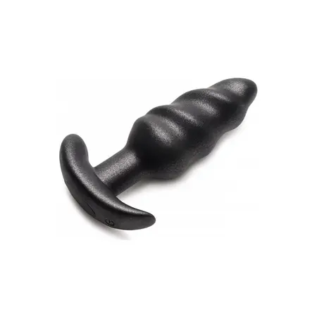 XR Brands Vibrirajući Silikonski Swirl Čep sa Daljinskim 25 Režima Crni