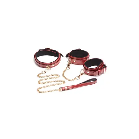 XR Brands Bondage Komplet Burgundski PU Koža Podesivi 6-Delni Set