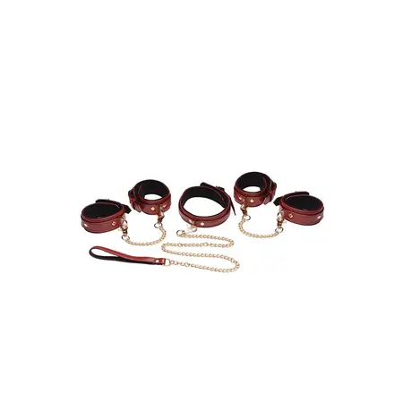 XR Brands Bondage Komplet Burgundski PU Koža Podesivi 6-Delni Set