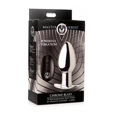 XR Brands Chrome Blast Large - Rechargeable Metal Plug with Remote