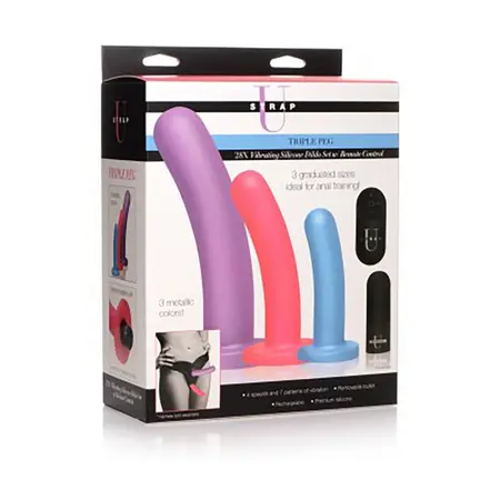 XR Brands Triple Peg Silicone Set with Remote Vibrating System Multi-Size