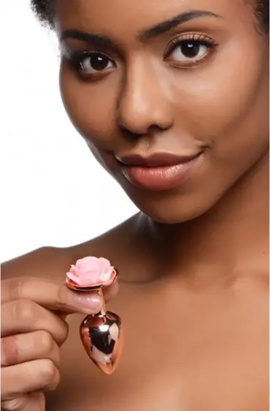 XR Brands Rose Gold Aluminium Plug Small Pink Flower Top