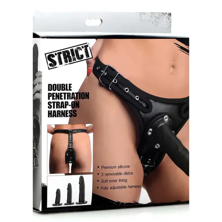 XR Brands strap-on pojas sistem sa tri silikonska dodatka, podesiv