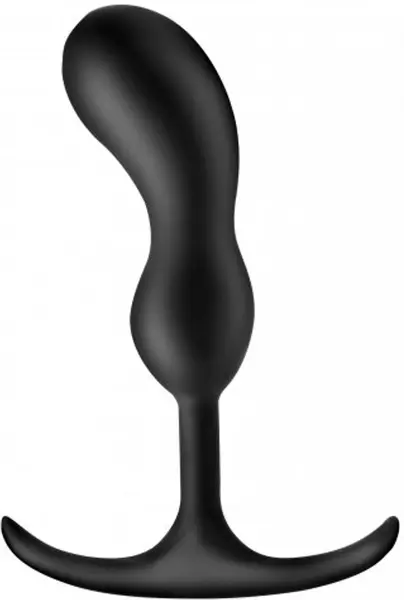 XR Brands otežani silikonski analni čep mali ergonomski dizajn crni