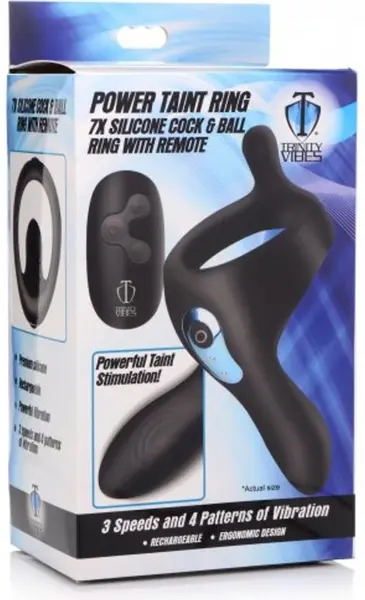 XR Brands Power Taint Silicone Dual Stimulation Ring Black Remote 4.4in