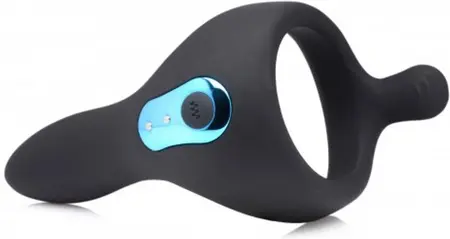 XR Brands Power Taint Silicone Dual Stimulation Ring Black Remote 4.4in
