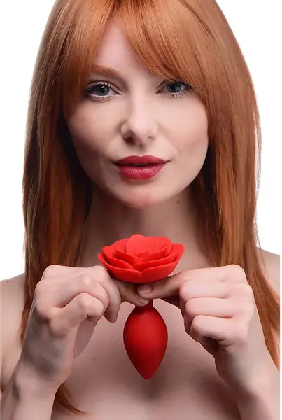 Booty Bloom Silicone Rose-Shaped Intimate Plug Red - Velvet Finish