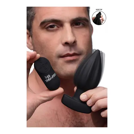XR Brands Assterisk Ribbed Vibrating Plug Silicone Remote Black