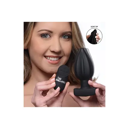 XR Brands Assterisk Ribbed Vibrating Plug Silicone Remote Black