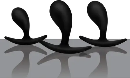 XR Brands Dark Droplets 3-delo Zakrivljeni Analni Trener Set Crni Silikon