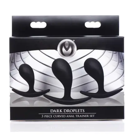 XR Brands Dark Droplets 3-delo Zakrivljeni Analni Trener Set Crni Silikon