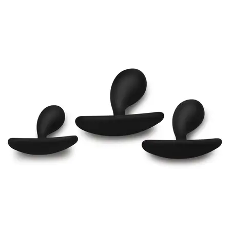 XR Brands Dark Droplets 3-delo Zakrivljeni Analni Trener Set Crni Silikon