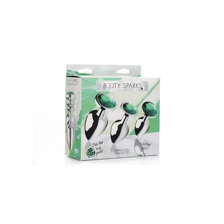XR Brands Emerald Gem Metal Plug Set 3pcs Green Aluminum Alloy