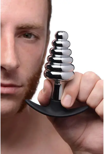 Dark Hive Metal Silicone Plug - Ribbed, Grey, 4.5in, Aluminum & Silicone
