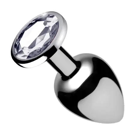 Booty Sparks Clear Gem Plug Medium - Aluminum, Crystal Base, Silver