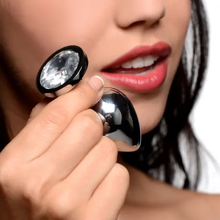 Booty Sparks Clear Gem Plug Medium - Aluminum, Crystal Base, Silver