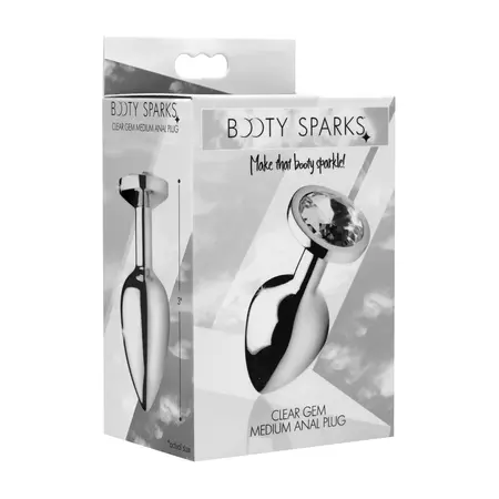 Booty Sparks Clear Gem Plug Medium - Aluminum, Crystal Base, Silver