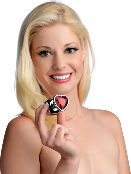XR Brands Red Jewel Metal Plug Set 3 Sizes - Aluminum, Red Heart Base