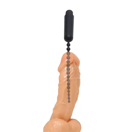 XR Brands Dark Rod Crni Vibrirajući Silikonski Uretralni Uređaj sa Perlicama 24cm