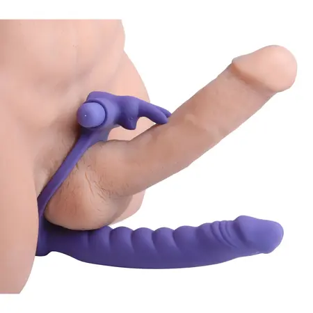 XR Brands Double Delight Rabbit Ring Vibrirajući Sistem Ljubičasti Silikon