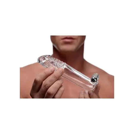 Clear Sensations Intimate Extension Sleeve with Vibrating Bullet, Transparent