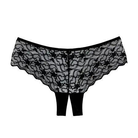 Coquette Sweetheart Lace Boyshort Panty Open Gusset One Size Crna
