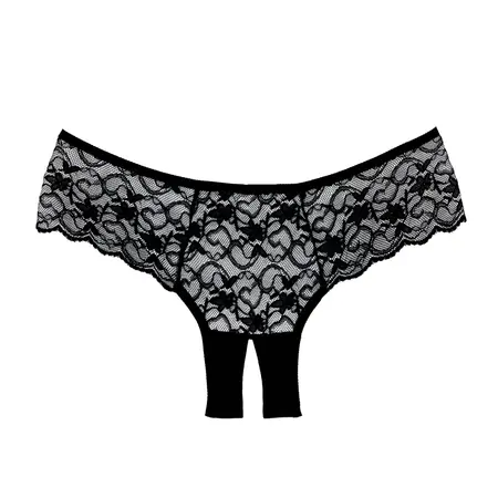 Coquette Sweetheart Lace Boyshort Panty Open Gusset One Size Crna