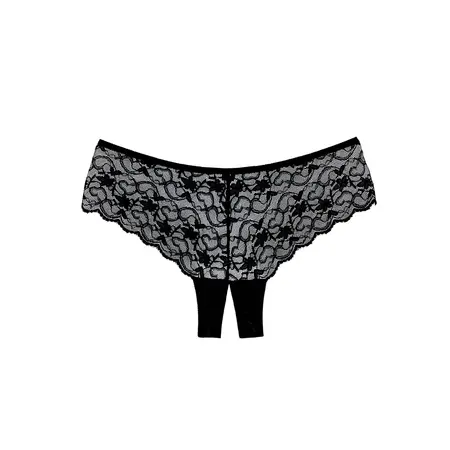 Coquette Sweetheart Lace Boyshort Panty Open Gusset One Size Crna