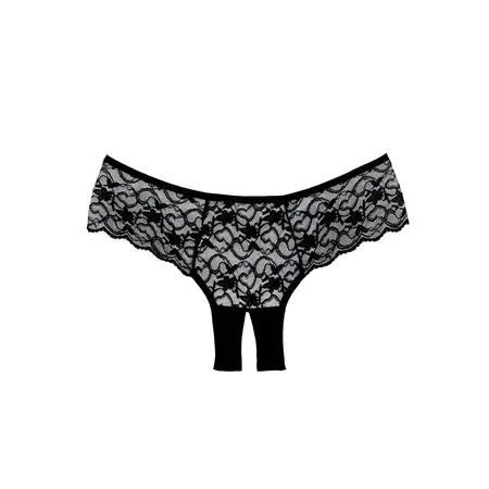 Coquette Sweetheart Lace Boyshort Panty Open Gusset One Size Crna