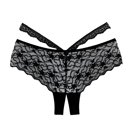 Heartbreaker Lace Boyshort Panties Open Gusset One Size Crna
