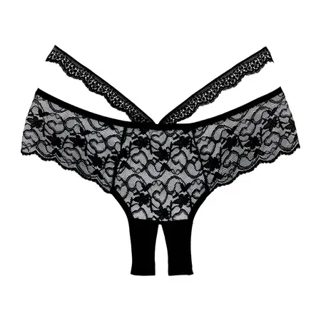 Heartbreaker Lace Boyshort Panties Open Gusset One Size Crna