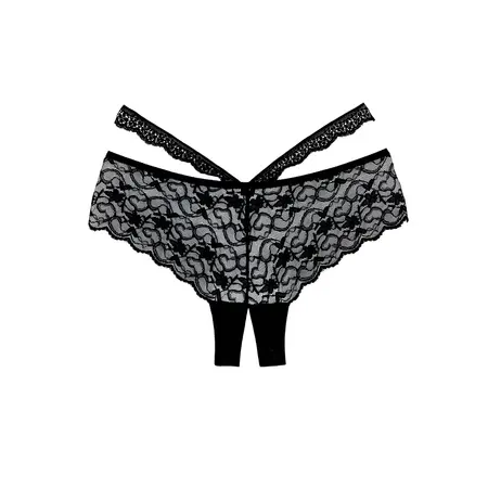 Heartbreaker Lace Boyshort Panties Open Gusset One Size Crna